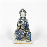 CHINESE QING STYLE BLUE & WHITE CROWNED BUDDHA