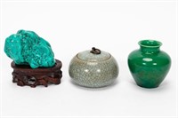 THREE CHINESE PIECES INCLUDING TURQUOISE SPECIMEN