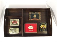 Cigarette tins and Camel brand tray