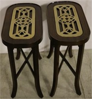 Pair of brass inset mahogany stands