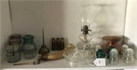 Glass insulators, Oil Lamp, Glass Canning Jars Etc