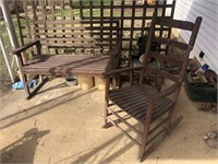 Contents of Back Patio - Wooden Bench, Rocker,