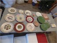 Table full of Vintage Destination Plates & More
