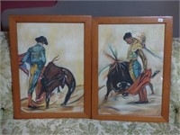 Pair of Bullfighter Pastel Framed Paintings