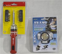 Flip Open Ratcheting Screwdriver & LED Headlight