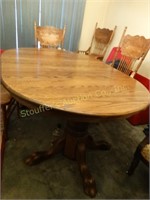 Antique Oak 2 pedestal leg dining table w/4