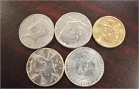 4-.50 cent Liberty Half Dollar & $1 James Madison