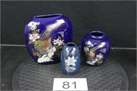 Set of (3) Blue Asian Theme Pots