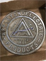 Appleton Electric nameplate, 6.5"