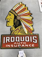 Iroquois Auto Insurance porcelain enamel sign,