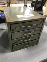 4-drawer tin parts box, 6 x 8 x 6" tall