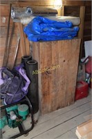 1 large wooden shipping box, roofing tin and