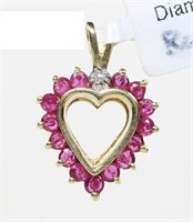 14K Yellow gold heart shaped ruby pendant,