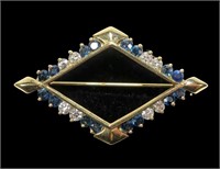 14K Yellow gold diamond and sapphire pin
