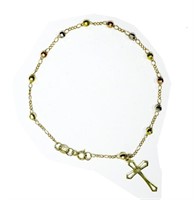 10K Yellow gold 7.5" bracelet with cross charm