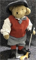 TALL GOLF TEDDY BEAR ON STAND