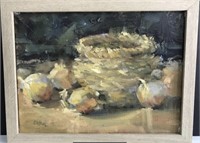 FRAMED OIL PAINTING BASKET STILL LIFE