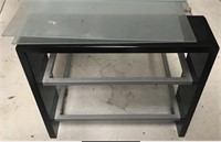 VINTAGE BLACK METAL AND GLASS TV STAND