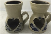 2 VINTAGE POTTERY TART WARMERS WITH HEART CUT