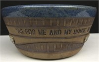 BLUE HAND TURNED SCRIPTURE POTTERY BOWL DOWN EARTH