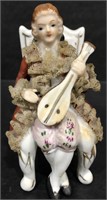 4.5" THAMES PORCELAIN MAN SITTING PLAYING THE LUT