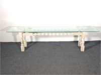 Glass Top Narrow Table with White Wood Base