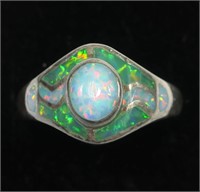 Sterling silver lab opal ring, size 7