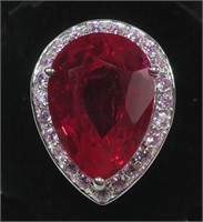 Sterling silver lab ruby statement ring with pink