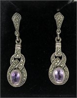 Sterling silver marcasite post earrings with bezel