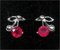 Sterling silver round brilliant cut ruby cherry