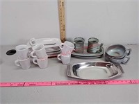 Frankoma glassware,  cups, stainless platter