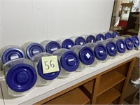18 GLASS CANDY JARS W/ BLUE PLASTIC LIDS