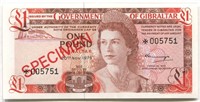 Gibraltar 1 Pound #CS1 Specimen Banknote