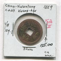 China 1889 Kwantung Kuang Hsu Y#189-1 Brass UNC RA