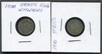 Straits Settlements 1900 & 1910 5 Cent Silver Coin