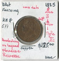 Great Britain 1825 Farthing 8 Over 3 KM#677 UNC