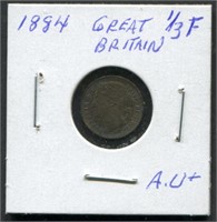 Great Britain 1884 1/3 Farthing AU+ Coin