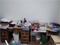 Contents on and under 2 desks, office supplies