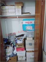 Contents of closet, sewing material, poly-fil,
