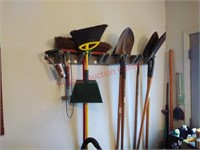 Garden spades, shovels, and brooms