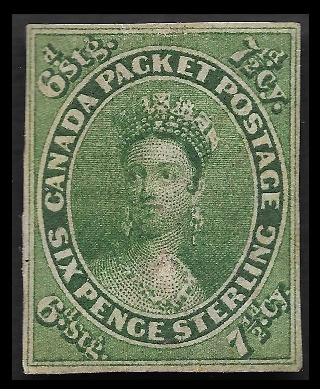 Province of Canada 1857 7 1/2d Green S/C #9 MLH VF