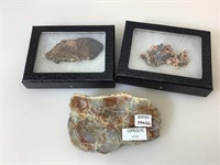 Natural copper, polished copper in stone, both in