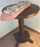 Vintage Wood Pedestal Table with Tablecloth