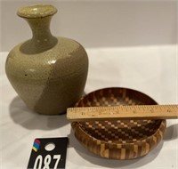 Wooden Bowl & Earthenware Vase