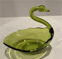 Vintage Green Viking Glass Swan Candy Dish