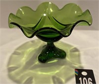 Vintage Green Viking Glass Ruffle Edge Vase