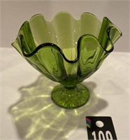Vintage Green Viking Glass Pulled Hankerchief Lg