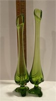 Vintage Green Viking Glass Victorian Base Vases