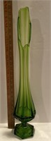 Vintage Green Viking Glass Pulled Pedestal Vase