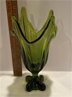 Vintage Green Viking Glass T Lotus Design Vase
